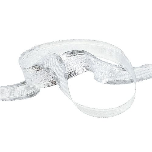 Floristik24 Cinta navideña con borde de alambre plata 25mm 20m