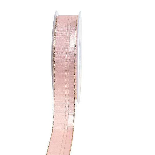 Floristik24 Cinta navideña rosa claro con borde dorado 25mm 20m