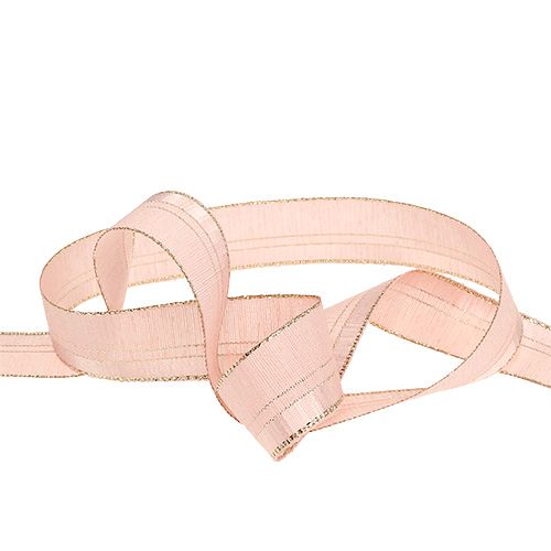 Floristik24 Cinta navideña rosa claro con borde dorado 25mm 20m