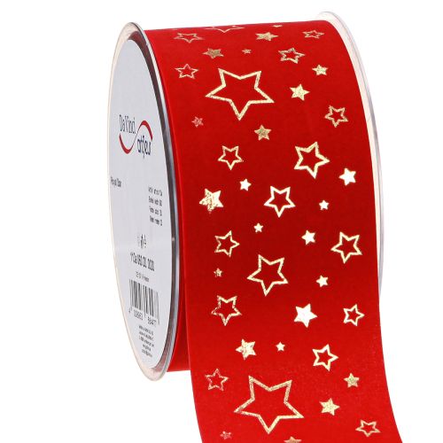 Floristik24 Cinta navideña cinta roja con estrellas borde de alambre 60mm 20m