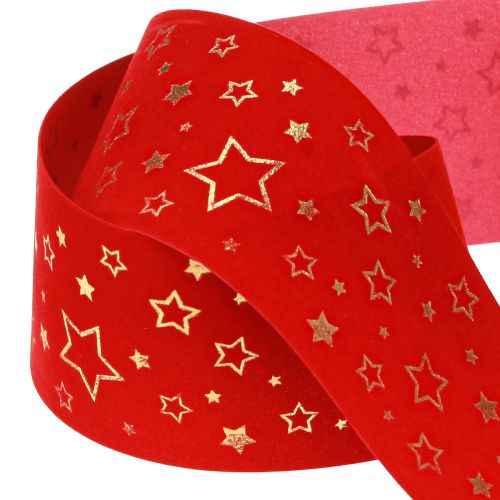 Artículo Cinta navideña cinta roja con estrellas borde de alambre 60mm 20m