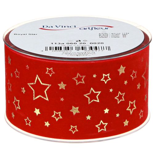 Artículo Cinta navideña cinta roja con estrellas borde de alambre 60mm 20m