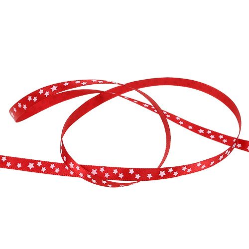 Floristik24 Cinta de navidad roja con estrellas 6mm 20m