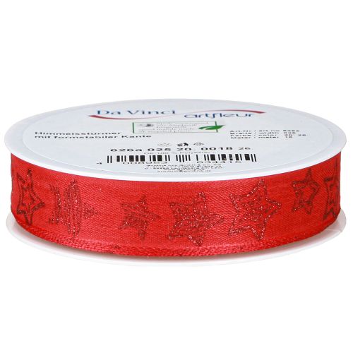 Artículo Cinta navideña roja con estrellas brillantes cinta 25mm 18m