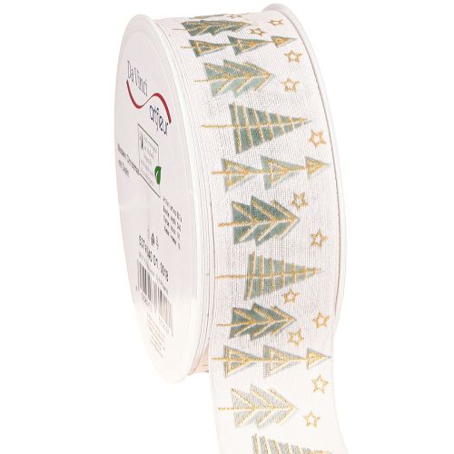 Artículo Cinta navideña de abeto para regalo, color oro blanco, 40 mm, 18 m