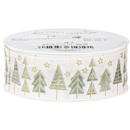 Artículo Cinta navideña de abeto para regalo, color oro blanco, 40 mm, 18 m
