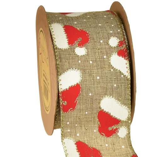 Cinta navideña con gorros de Papá Noel, marrón, 60 mm, 10 m