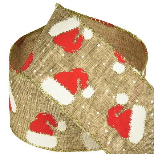 Artículo Cinta navideña con gorros de Papá Noel, marrón, 60 mm, 10 m