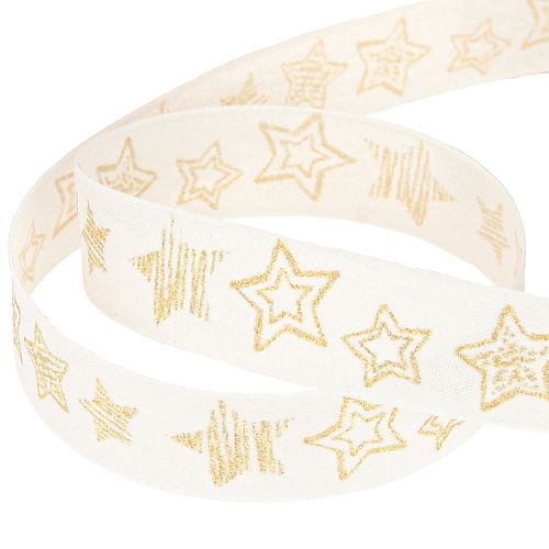 Artículo Cinta navideña con motivo de estrella oro blanco 25mm 18m
