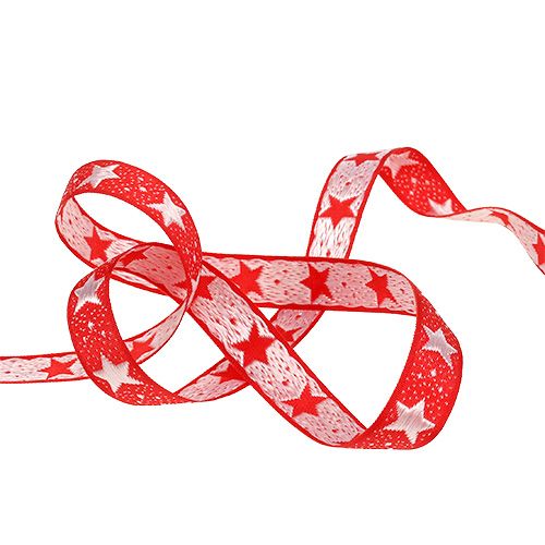 Floristik24 Cinta navideña con estrellas roja 15mm 20m