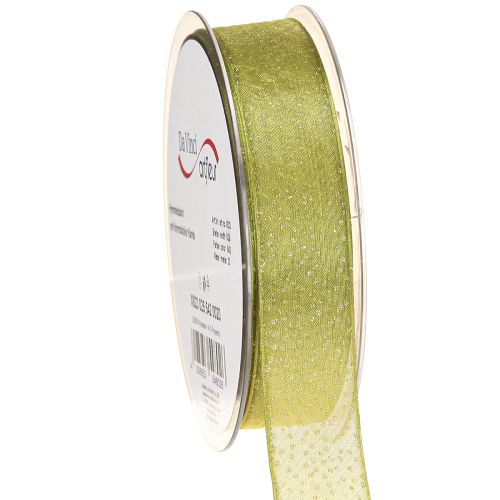 Floristik24 Cinta navideña con puntos dorados, dimensionalmente estable, verde, 25 mm, 20 m