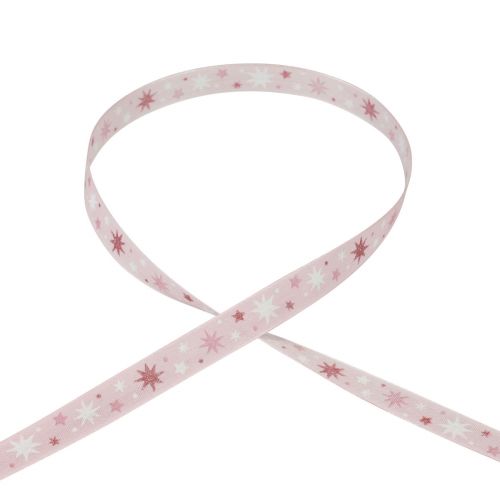 Artículo Cinta Cinta de regalo de Navidad estampado de estrellas rosa 15mm 20m