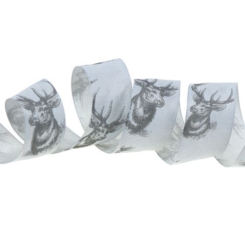 Floristik24 Cinta navideña gris con motivo de ciervo 40mm 20m