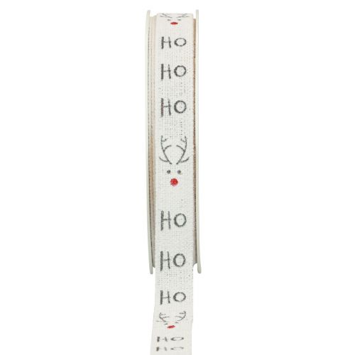 Floristik24 Cinta de regalo Navidad Cinta navideña Hohoho blanco 15mm 20m