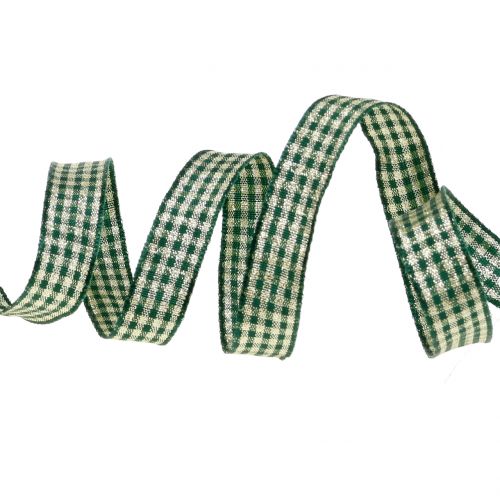 Floristik24 Cinta navideña a cuadros con mica verde 15mm 20m