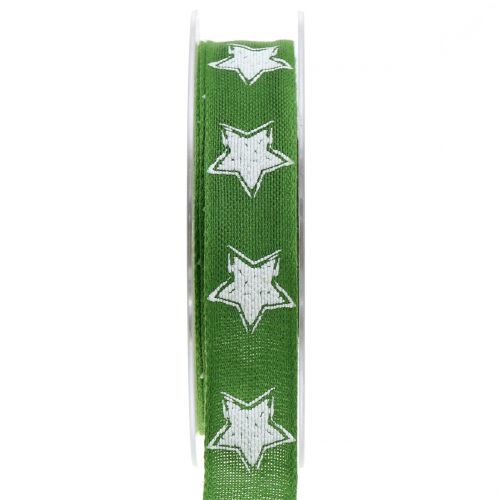 Floristik24 Cinta navideña look lino con estrella verde 25mm 15m