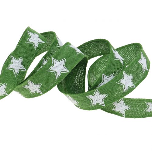 Artículo Cinta navideña look lino con estrella verde 25mm 15m