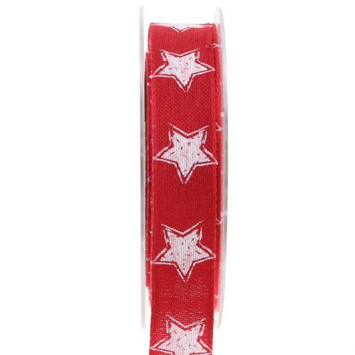 Floristik24 Cinta navideña lino con estrella roja 25mm 15m