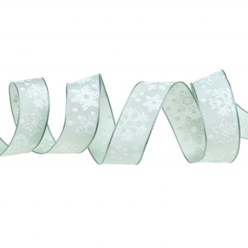 Floristik24 Cinta navideña menta con copo de nieve 25mm 20m