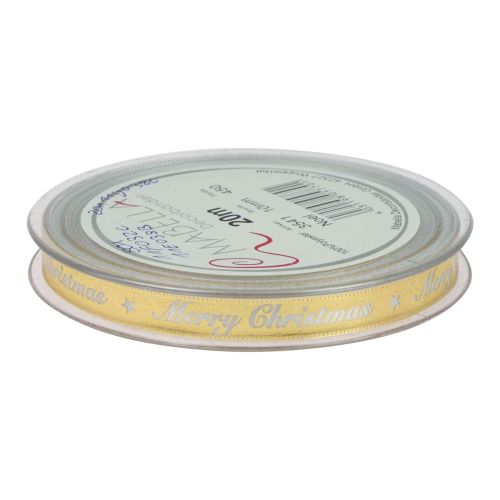 Artículo Cinta navideña Cinta Feliz Navidad Oro Blanco 10mm 20m