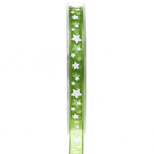 Cinta de navidad organza verde con estrella 10mm 20m