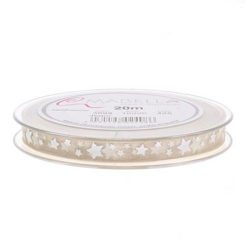 Artículo Cinta navideña organza naturaleza con estrella 10mm 20m