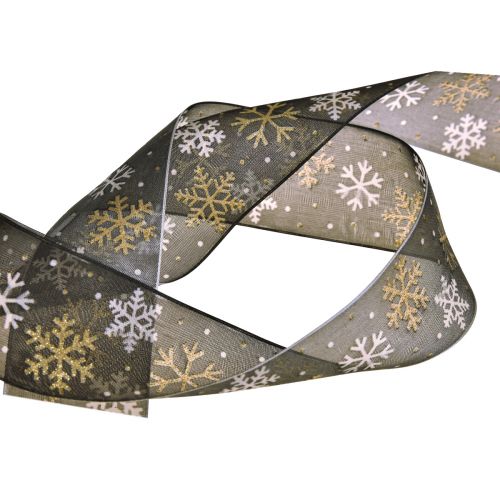 Artículo Cinta navideña organza copos de nieve oro negro 40mm 15m