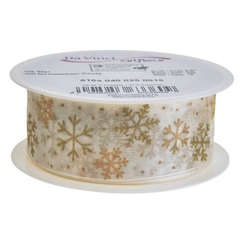 Artículo Cinta navideña organza copos de nieve oro blanco 40mm 15m