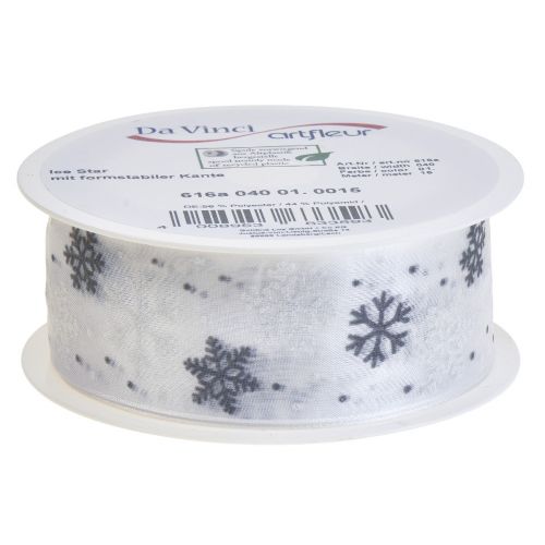 Artículo Cinta navideña organza copos de nieve blanco gris 40mm 15m