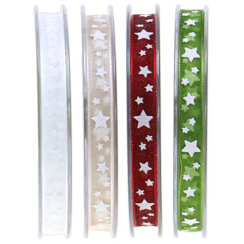 Cinta de navidad de organza con motivo de estrella 10mm 20m