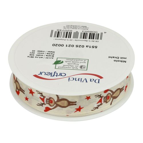 Floristik24 Cinta navideña reno crema cinta de regalo Navidad 25mm 20m