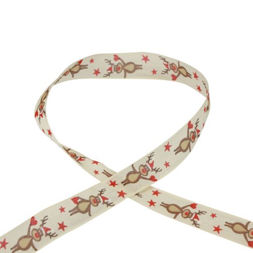 Floristik24 Cinta navideña reno crema cinta de regalo Navidad 25mm 20m