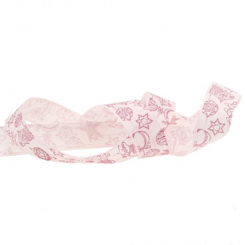 Floristik24 Cinta decorativa rosa con motivo navideño 25mm 18m