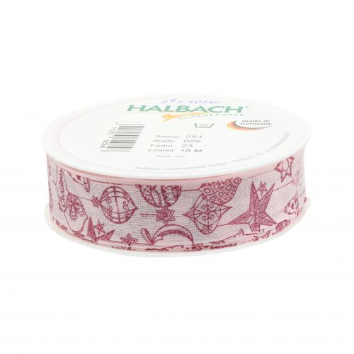 Floristik24 Cinta decorativa rosa con motivo navideño 25mm 18m