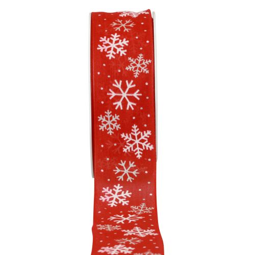 Artículo Cinta navideña cinta de regalo copos de nieve rojos 40mm 15m