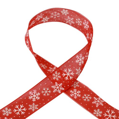 Artículo Cinta navideña cinta de regalo copos de nieve rojos 40mm 15m