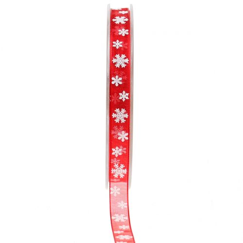 Floristik24 Cinta navideña roja con copo de nieve 10mm 20m