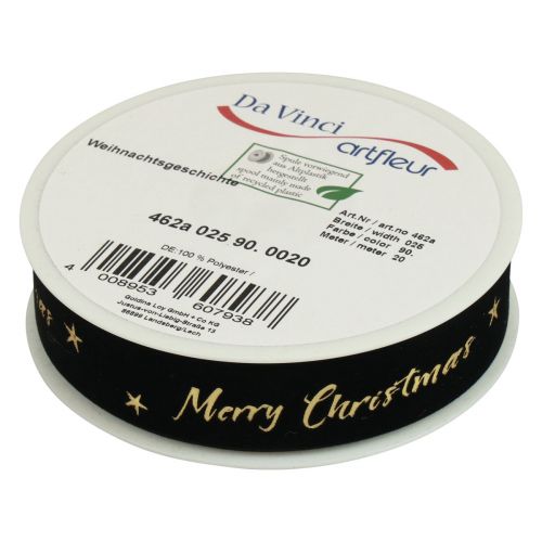 Artículo Cinta de regalo Cinta navideña Cinta de terciopelo negro 25mm 20m