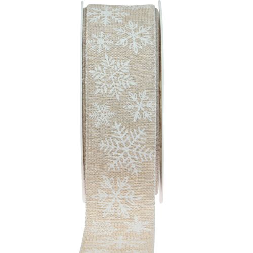 Floristik24 Cinta navideña copo de nieve cinta de regalo beige 35mm 15m