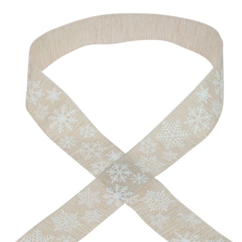 Floristik24 Cinta navideña copo de nieve cinta de regalo beige 35mm 15m