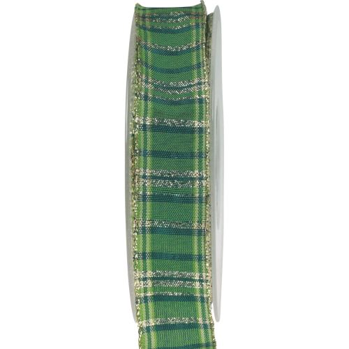 Artículo Cinta decorativa Cinta navideña escocesa oro verde 25mm 20m