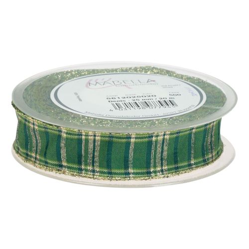 Artículo Cinta decorativa Cinta navideña escocesa oro verde 25mm 20m