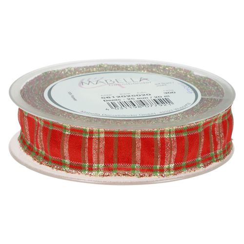 Artículo Cinta decorativa Cinta de regalo escocesa rojo verde dorado 25mm 20m