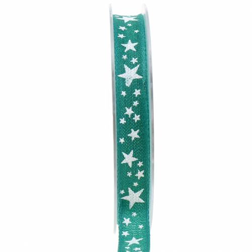 Cinta de yute con motivo estrella verde petróleo 15mm 15m