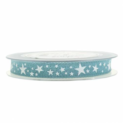 Floristik24 Banda de yute con motivo estrella azul 15mm 15m