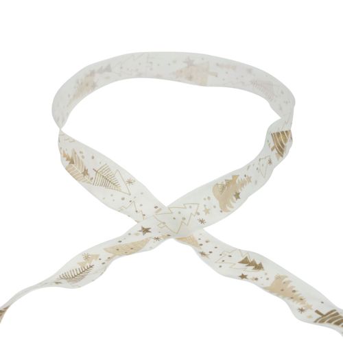 Cinta navideña abeto cinta de regalo crema dorado 25mm 15m
