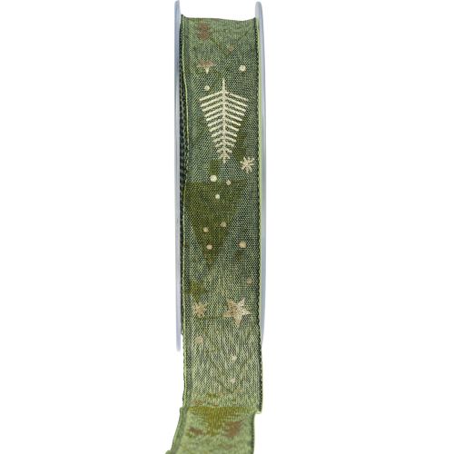 Cinta navideña abeto cinta de regalo oro verde 25mm 15m