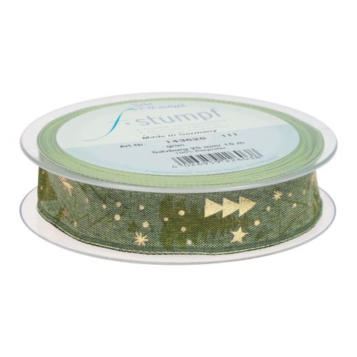 Artículo Cinta navideña abeto cinta de regalo oro verde 25mm 15m