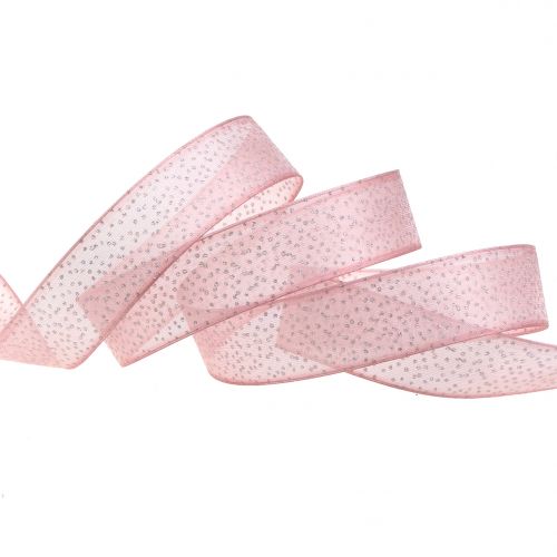Floristik24 Cinta de navidad con mica rosa 25mm 20m