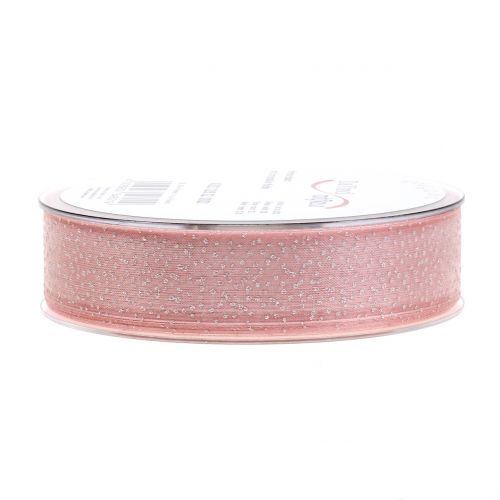 Floristik24 Cinta de navidad con mica rosa 25mm 20m